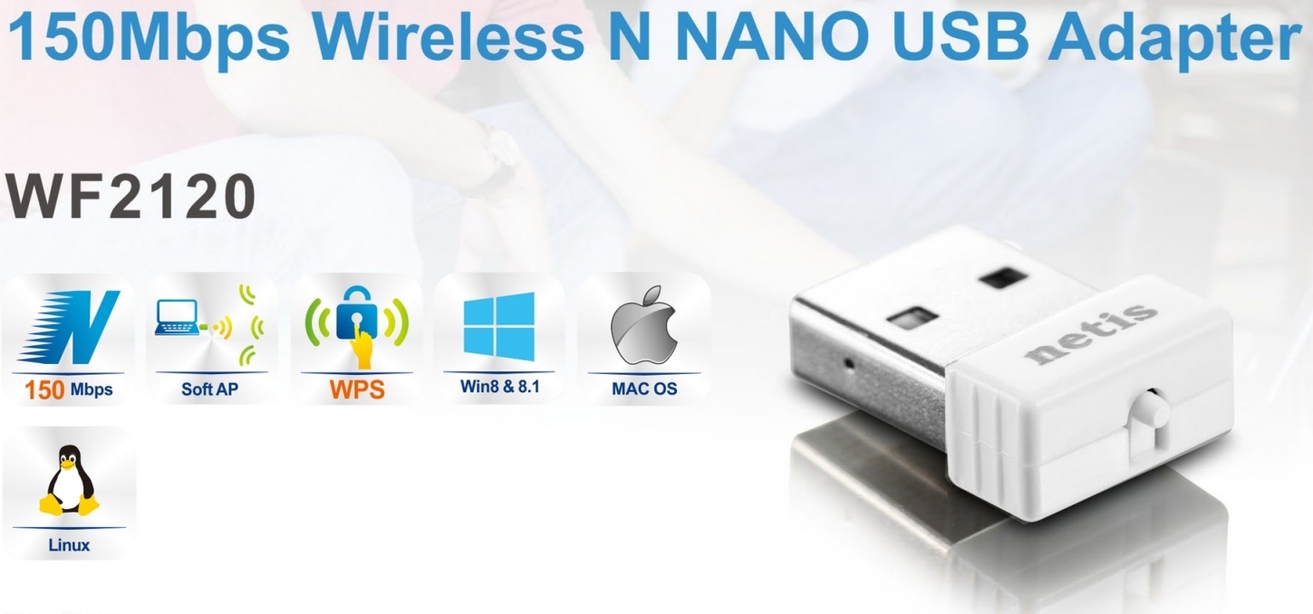 BEZPRZEWODOWA KARTA SIECIOWA USB NANO NETIS WLAN N150 Mbit/s WF2120