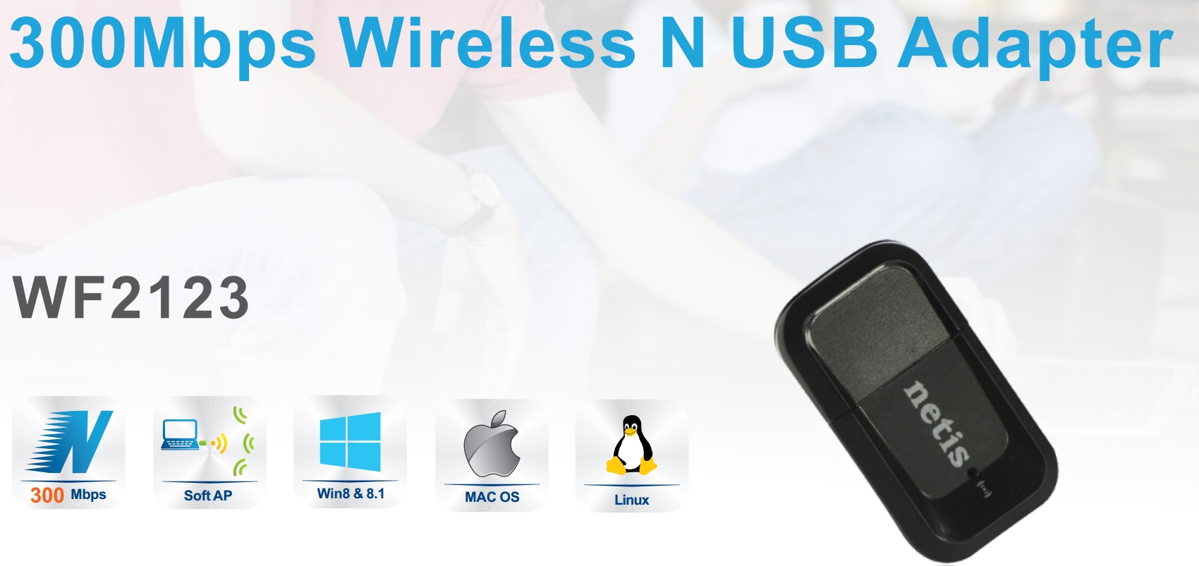 BEZPRZEWODOWA KARTA SIECIOWA USB MINI NETIS (WLAN N 300 MBIT/S) WF2123