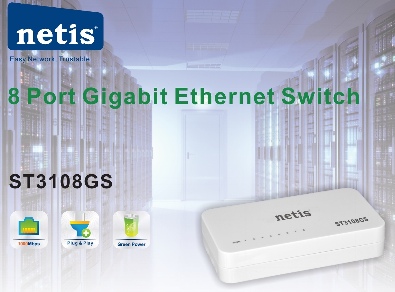 Switch Desktop 8-Port 1GB, Netis ST3108GS