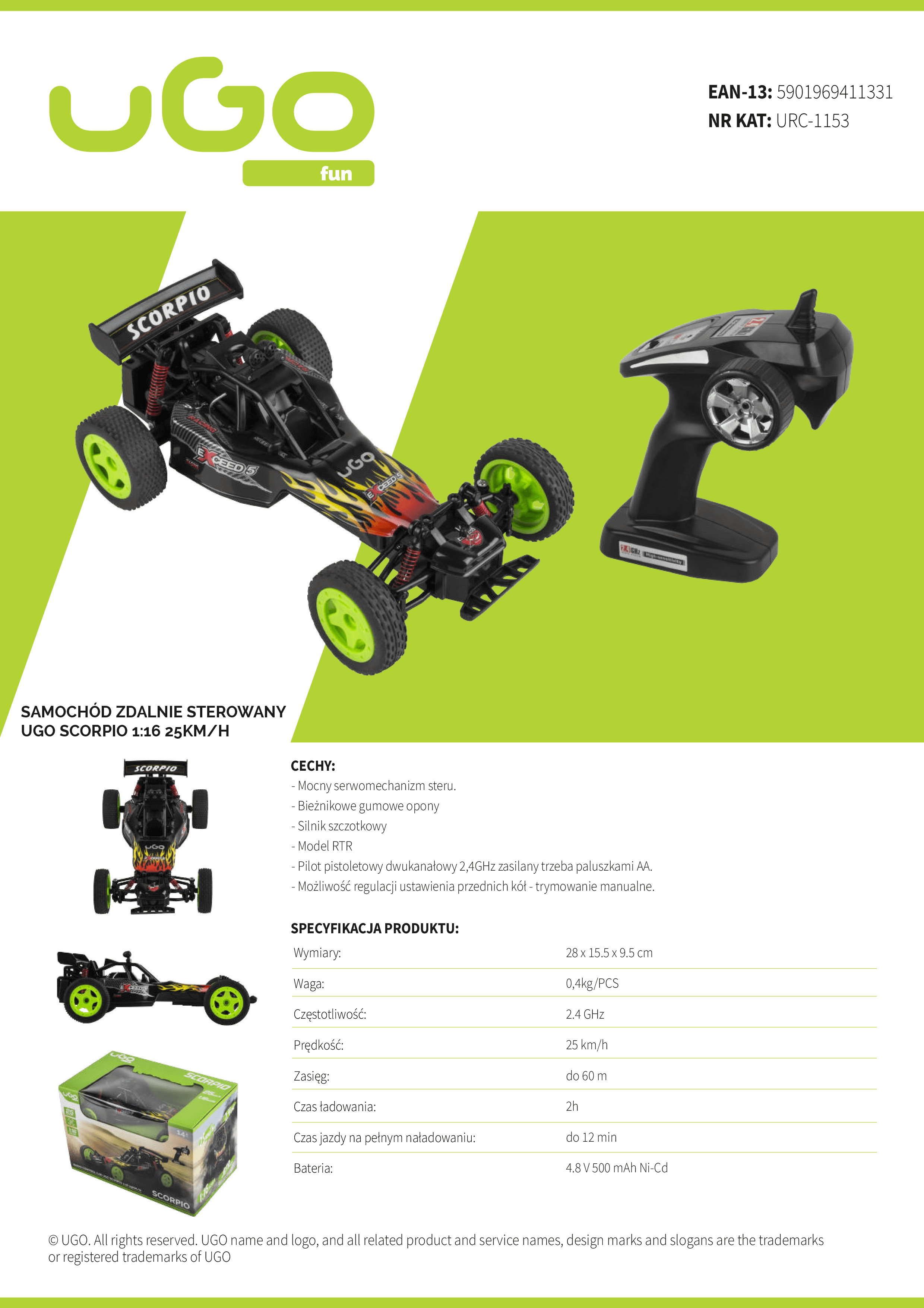 Samochód Zdalnie Sterowany Ugo Scorpio 1:16 25km/h karta produktu
