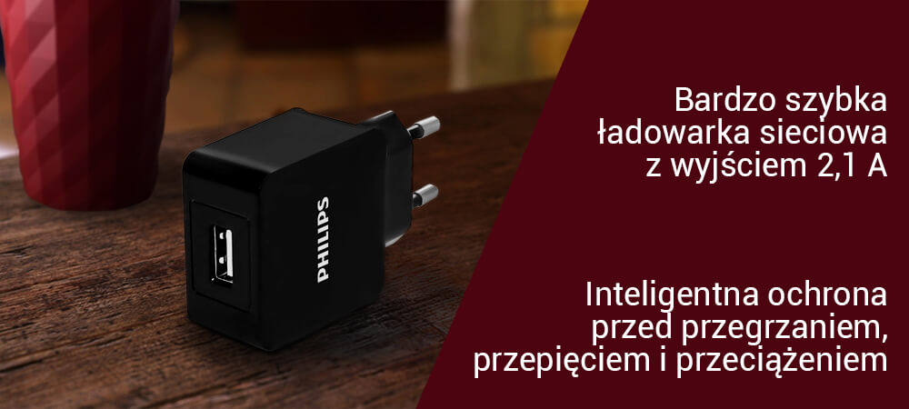 Ładowarka Sieciowa 230V->1xUSB 5V/2.1A Philips 1