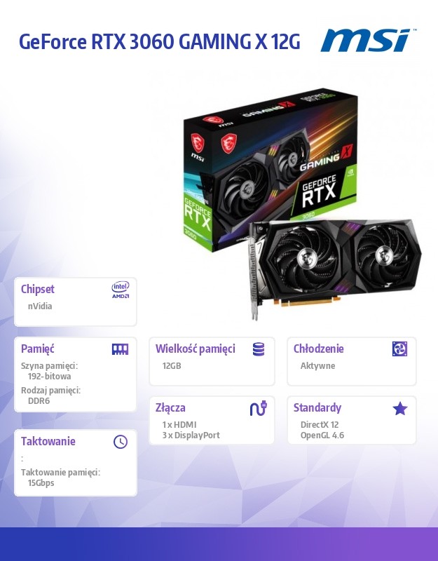 Karta Graficzna MSI GeForce RTX 3060 GAMING X 12G