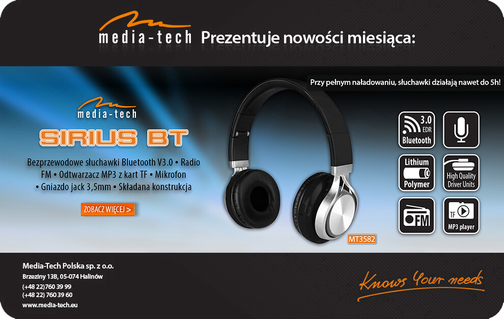 SIRIUS BT - Bezprzewodowe słuchawki stereo, z mikrofonem, BT V3.0 z EDR, FM, MP3, Składane