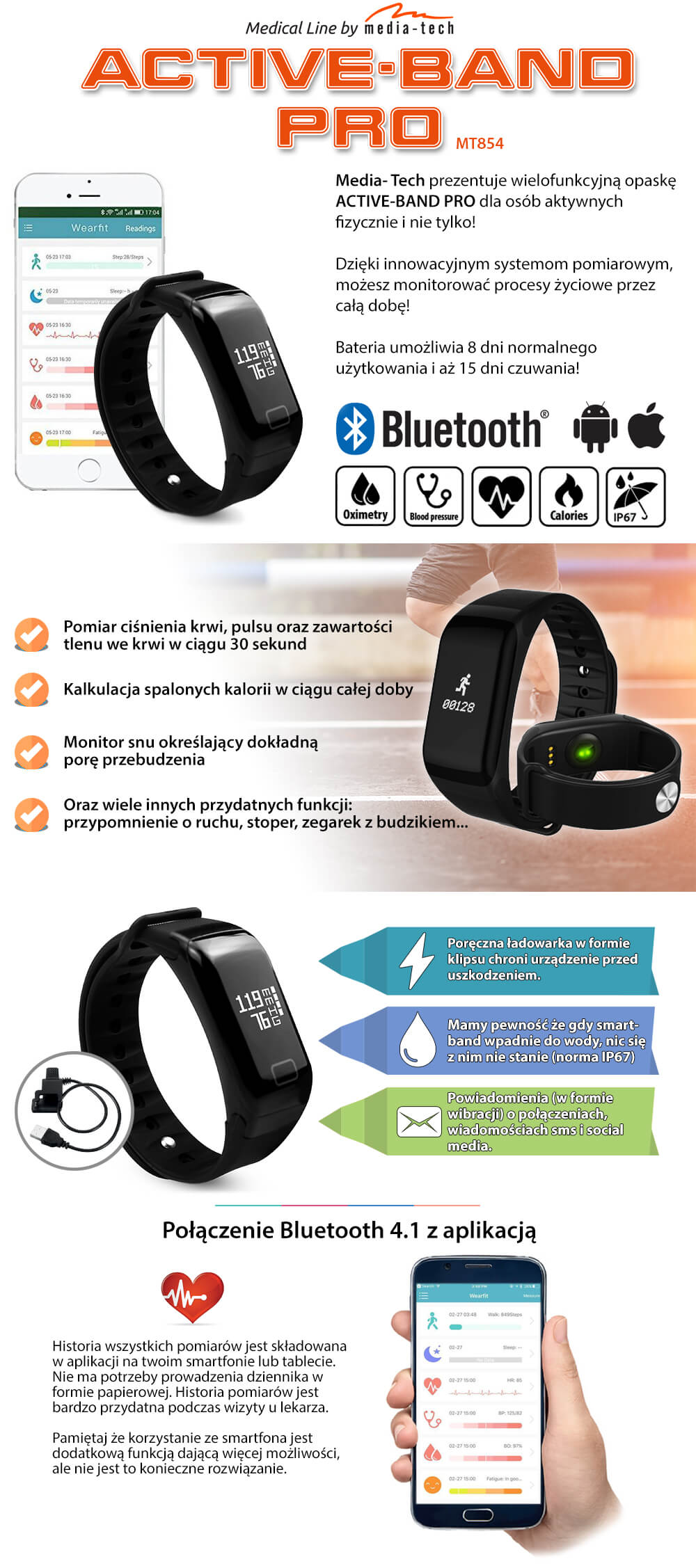 MT854 ACTIVE-BAND PRO Zegarek smartband