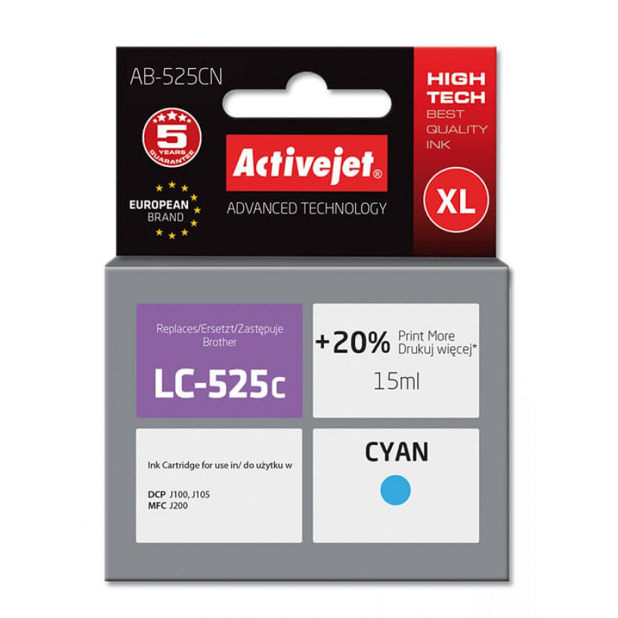 Activejet AB-525cn Tusz Cyan Do Drukarki Brother Zamiennik Brother Lc525c 15ml