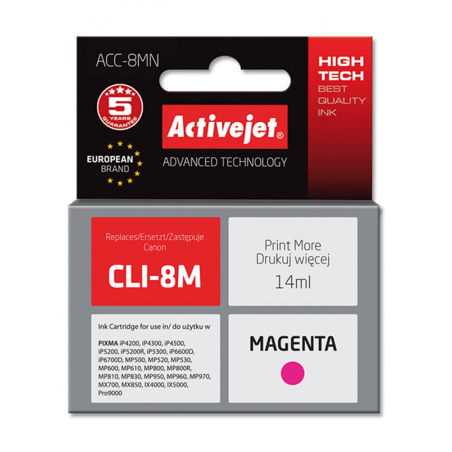 ActiveJet ACC-8MN tusz magenta do drukarki Canon zamiennik Canon CLI-8M CHIP 14ml