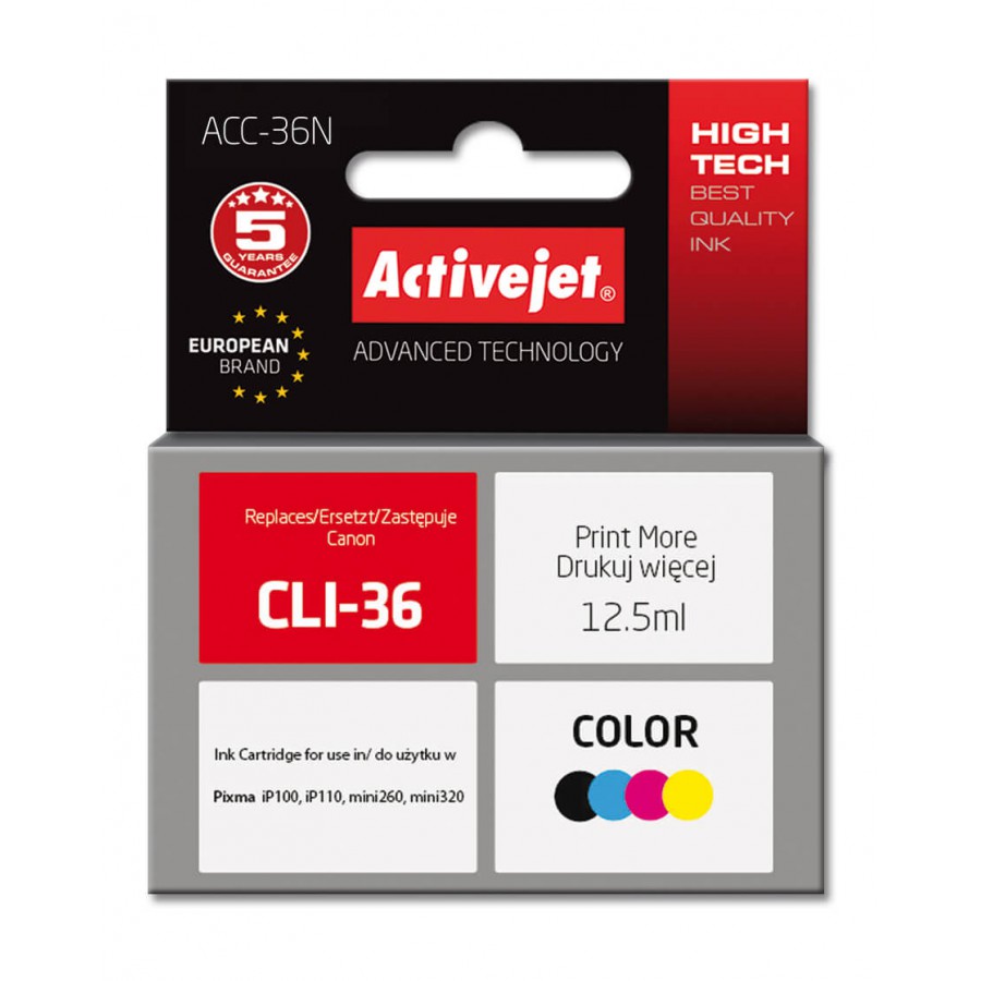 Activejet ACC-36N Tusz czterokolorowy Do Drukarki Canon Zamiennik CLI-36 12,5ml Chip