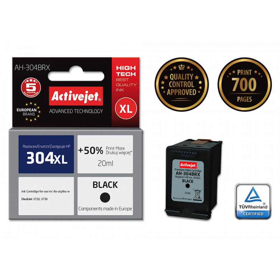 Activejet AH-304BRX Tusz Czarny Do Drukarki Hewlett Packard Zamiennik 304XL N9K08AE 20ml