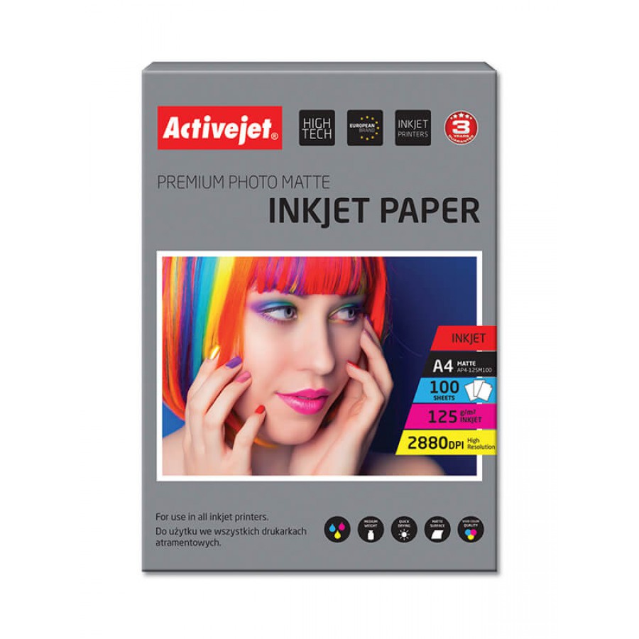 Ap4-125m100 Activejet Papier Foto Matowy A4 100szt 125g