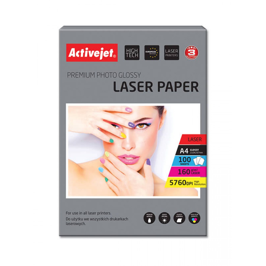 ActiveJet Papier Fotograficzny błyszczący AP4-160G100L do drukarek laserowych 100szt 160g/m2