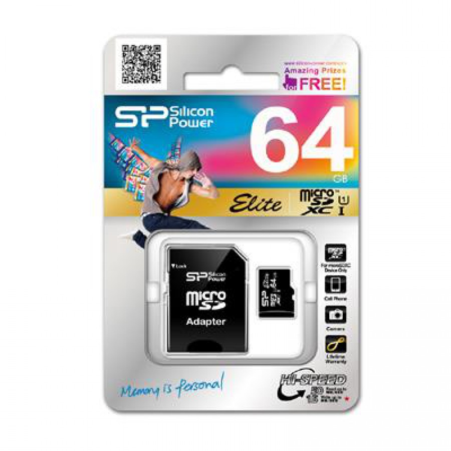 Pamięć Silicon Power Colorful Elite Micro SDXC 64GB Class 10 Uhs-1 + Adapter SD