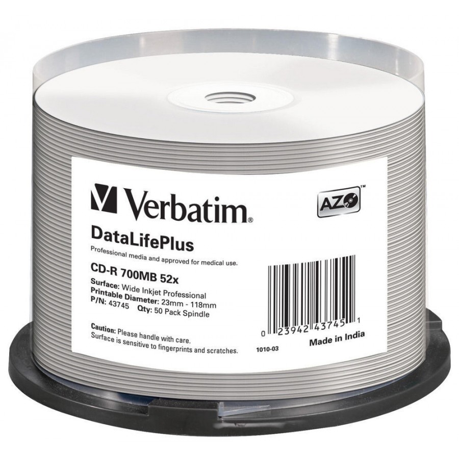 CD-R Verbatim 700MB Azo DL+ Printable CAKE 50 No Id