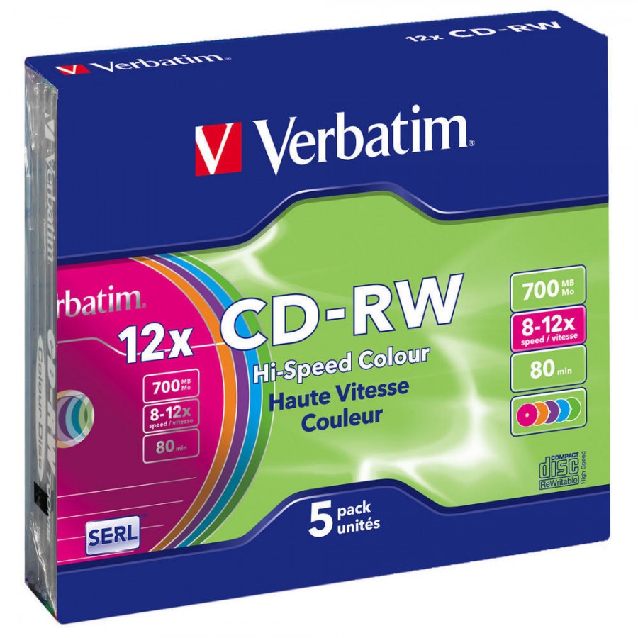 CD-RW Verbatim 700MB Colour X12 5 Slim