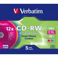 CD-RW Verbatim 700MB Colour X12 5 Slim