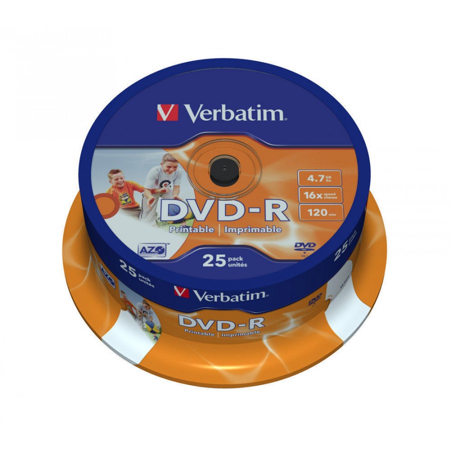 DVD-R Verbatim 4.7GB X16 Printable 25 Cake Id Brand