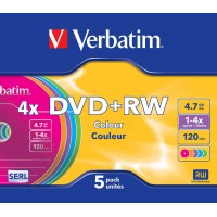 DVD+RW Verbatim Color 4.7GB X4 5-Pak Slim