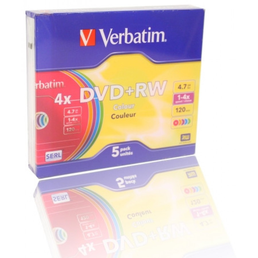 DVD+RW Verbatim Color 4.7GB X4 5-Pak Slim