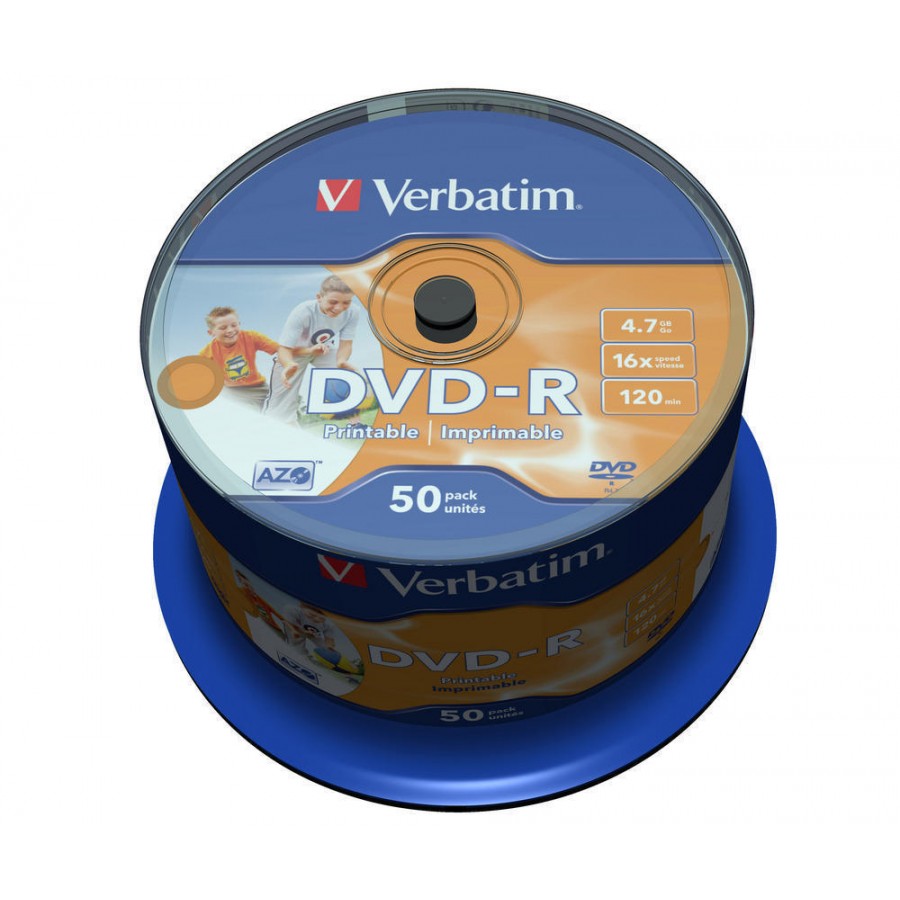 DVD-R Verbatim 4.7GB X16 Printable 50 Cake No Id Brand