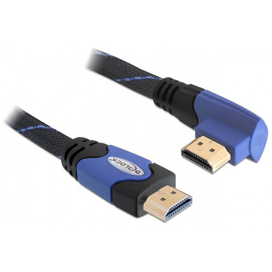 Kabel HDMI-HDMI Premium Kątowy Lewy Blue Sznur 1m Delock