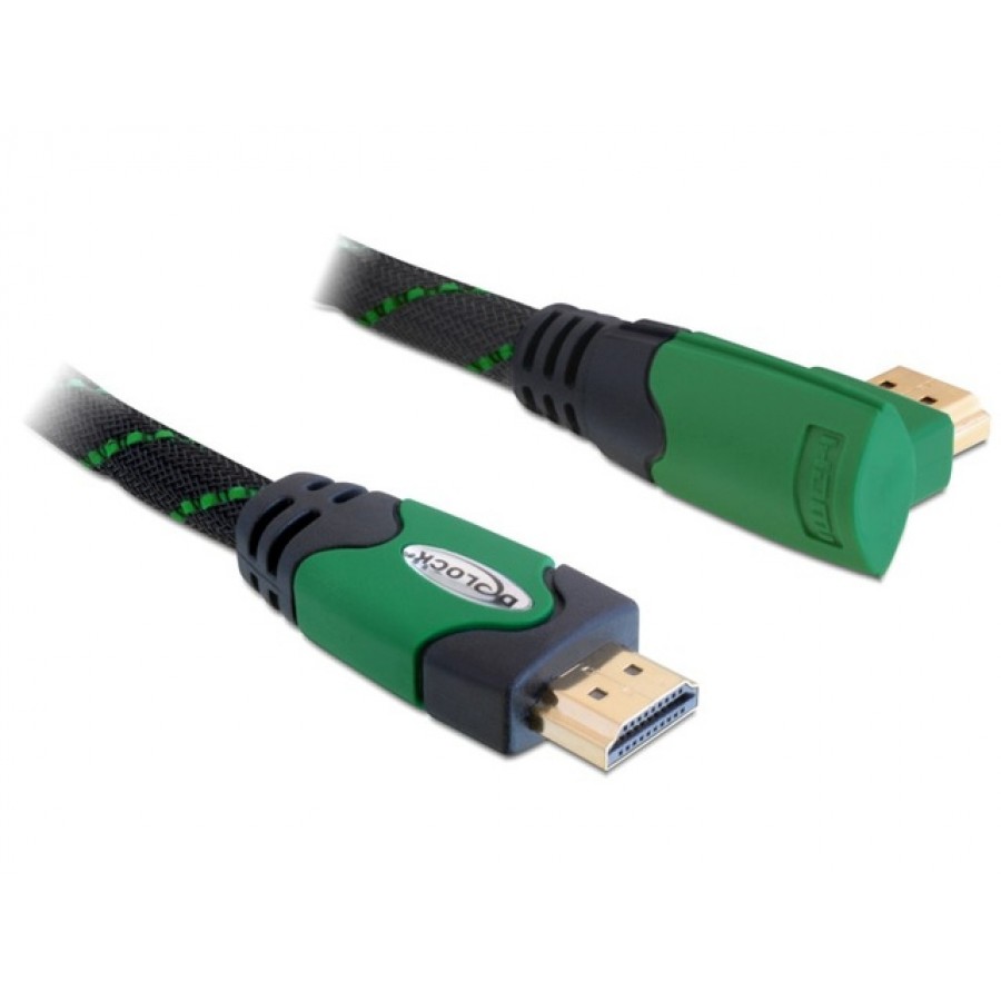 Kabel HDMI-HDMI Premium Kątowy Prawy Green Sznur 1m Delock