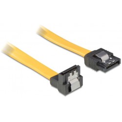 Kabel SATA Data II 3Gb/s 10cm Z Zatrzaskami Metalowymi Kątowe Dół Prosto Żółty Delock