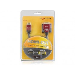 Kabel HDMI(M)-DVI-D(M)(18+1) 5m Single Link Pozłacane Styki Delock