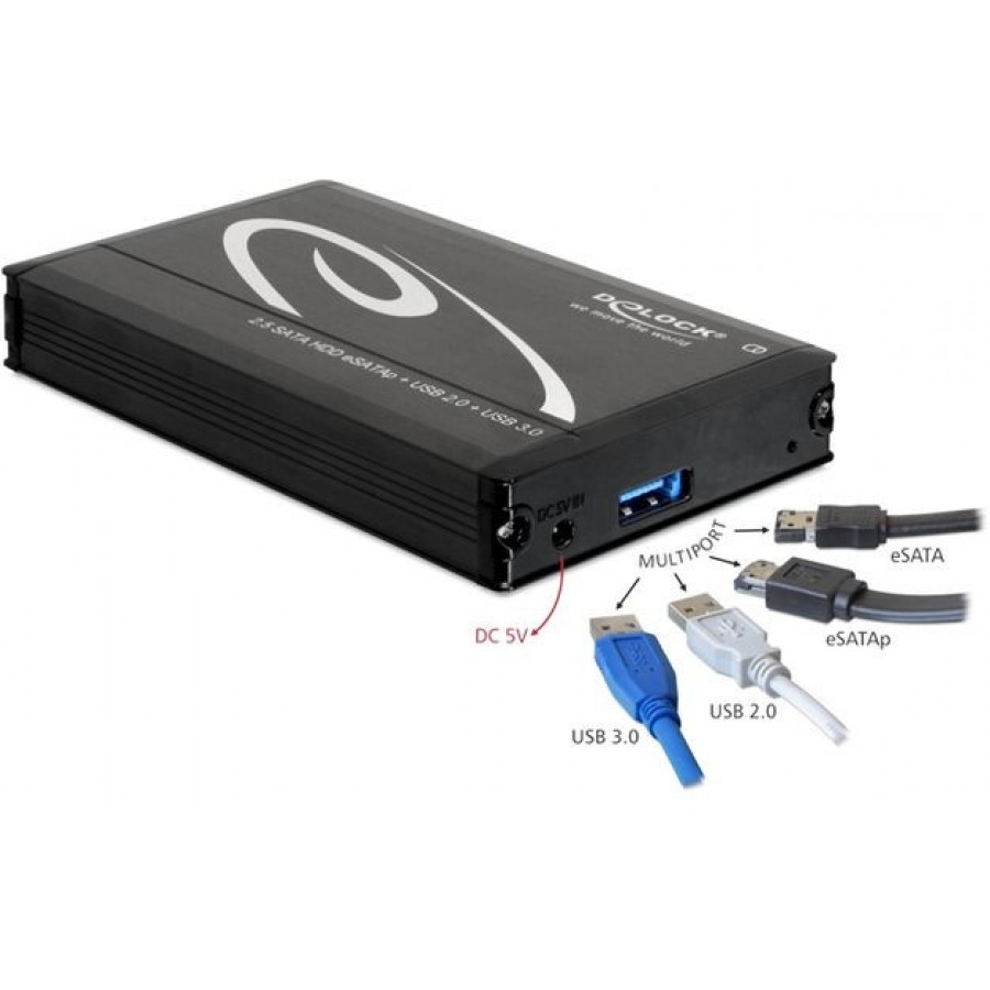 Obudowa HDD Zewnętrzna Delock SATA 2.5" Multiport 3.0 ESATA/USB 3.0/ESATAp Czarna