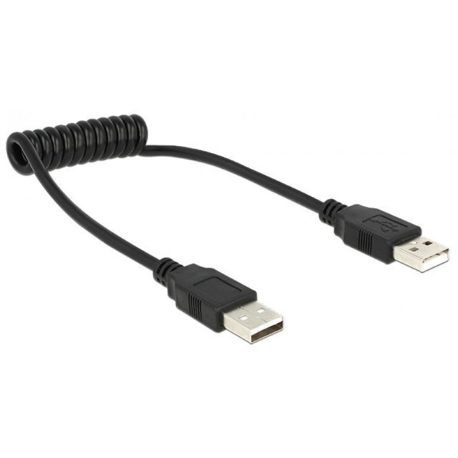 Kabel USB-A M/M 2.0 0.2-0.6m Spirala Czarny Delock