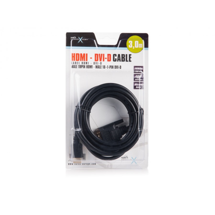 Kabel HDMI(M)-Dvi-D(M)(18+1) 3m Gold Natec Extreme Media