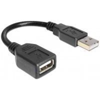 Przedłużacz USB-A M/F 2.0 0.16m Czarny Profilowany Sprężyna Delock