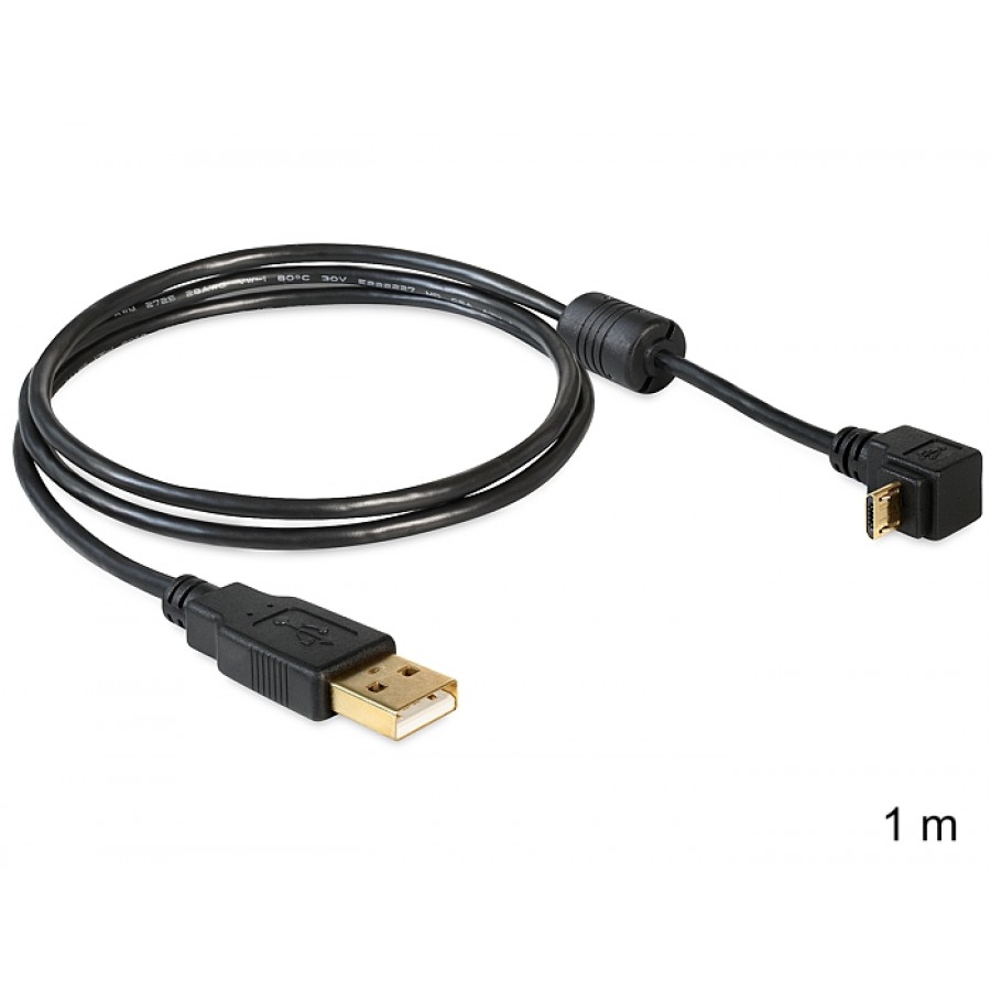 Kabel USB Micro Am-Mbm5p 2.0 Kątowy Góra/Dół 90° 1m Delock