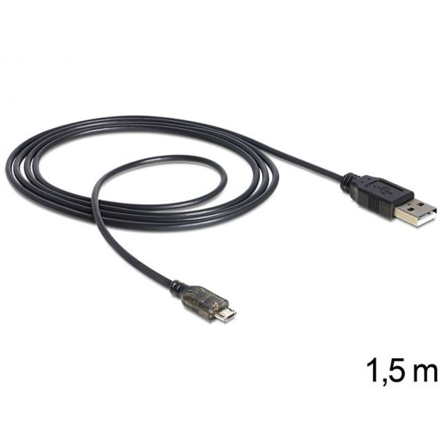 Kabel USB Micro Am-Mbm5p 2.0+Wskaźnik Ładowania Led 1.5m Delock