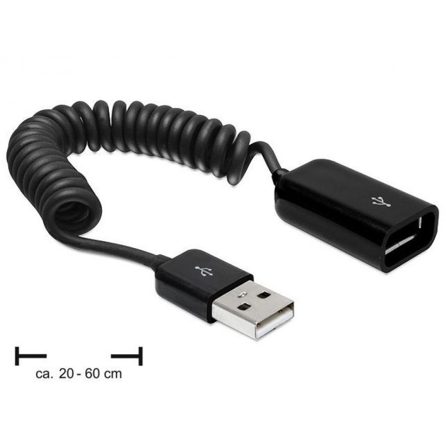 Przedłużacz USB Am-Af 2.0 Spirala 20-60cm Delock