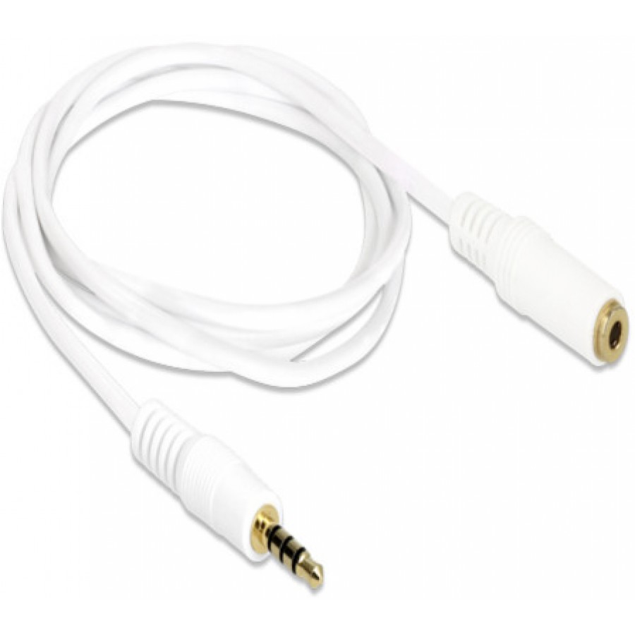 Przedłużacz Audio Minijack 3.5mm M/F 4 Pin 1m Biały Dla Iphone Delock