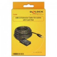 Kabel USB Am-Bm 2.0 10m Aktywny + Hub 4 Port Black Delock