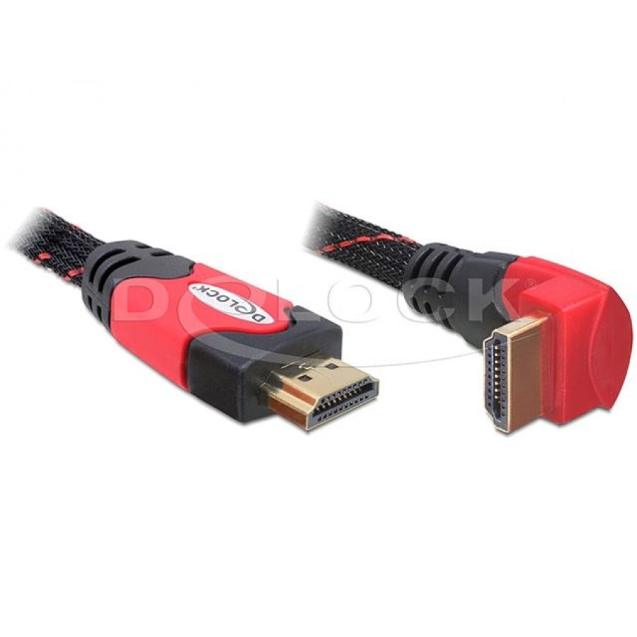 Kabel HDMI-HDMI Premium Kątowy Lewy Red Dół 3m Delock