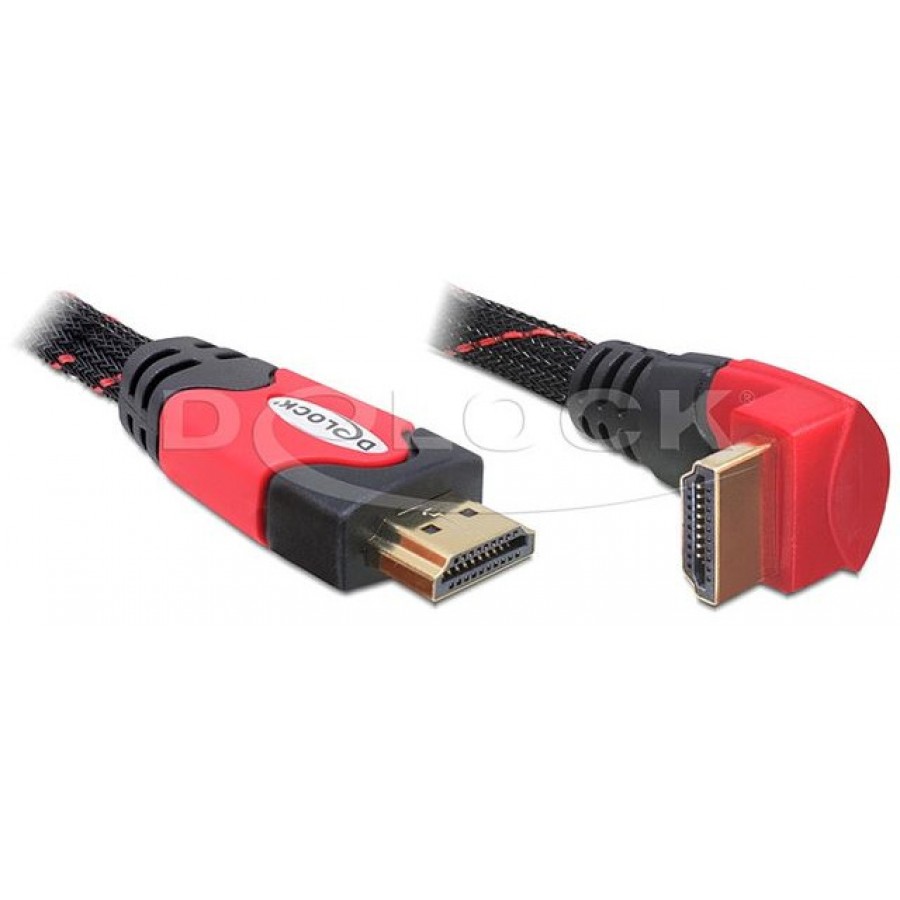 Kabel HDMI-HDMI Premium Kątowy Lewy Red Dół 2m Delock