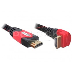 Kabel HDMI-HDMI Premium Kątowy Lewy Red Dół 1m Delock