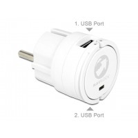 Ładowarka Adapter Napięcia 230v->2xUSB 5v/2.1a Mini Rozmiar White Delock