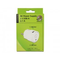 Ładowarka Adapter Napięcia 230v->2xUSB 5v/2.1a Mini Rozmiar White Delock