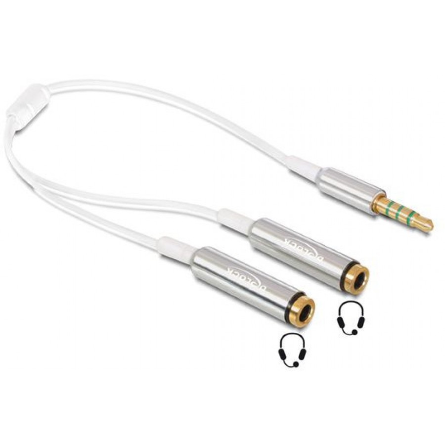 Kabel Stereo 4 Pin Minijack(M)->2 x 4 Pin MiniJack(F) 25cm White Delock