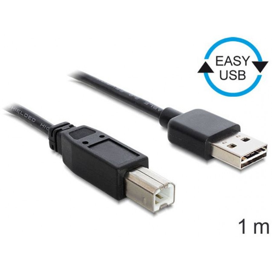 Kabel USB-A(M)->USB-B(M) 2.0 1m Easy-USB-Czarny Delock