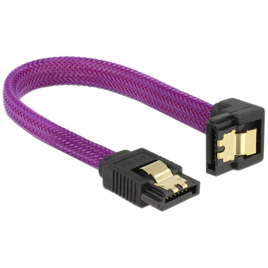 Kabel Sata Data III 6Gb/s F/F 10cm Z Zatrzaskami Metalowymi  Dół/Prosto Fiolet Premium Delock