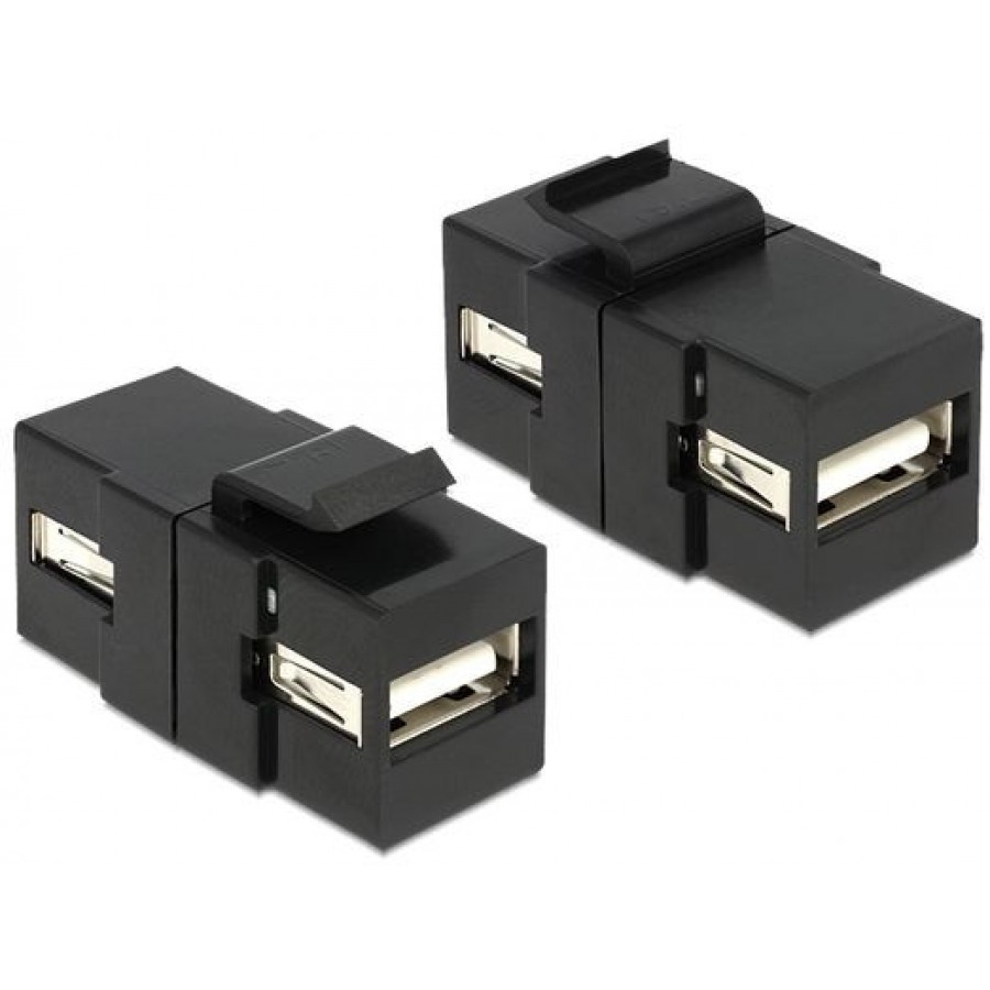 Moduł Keystone Gniazdo USB 2.0 A(F)->USB A(F) Do Puszki Montażowej Black Delock