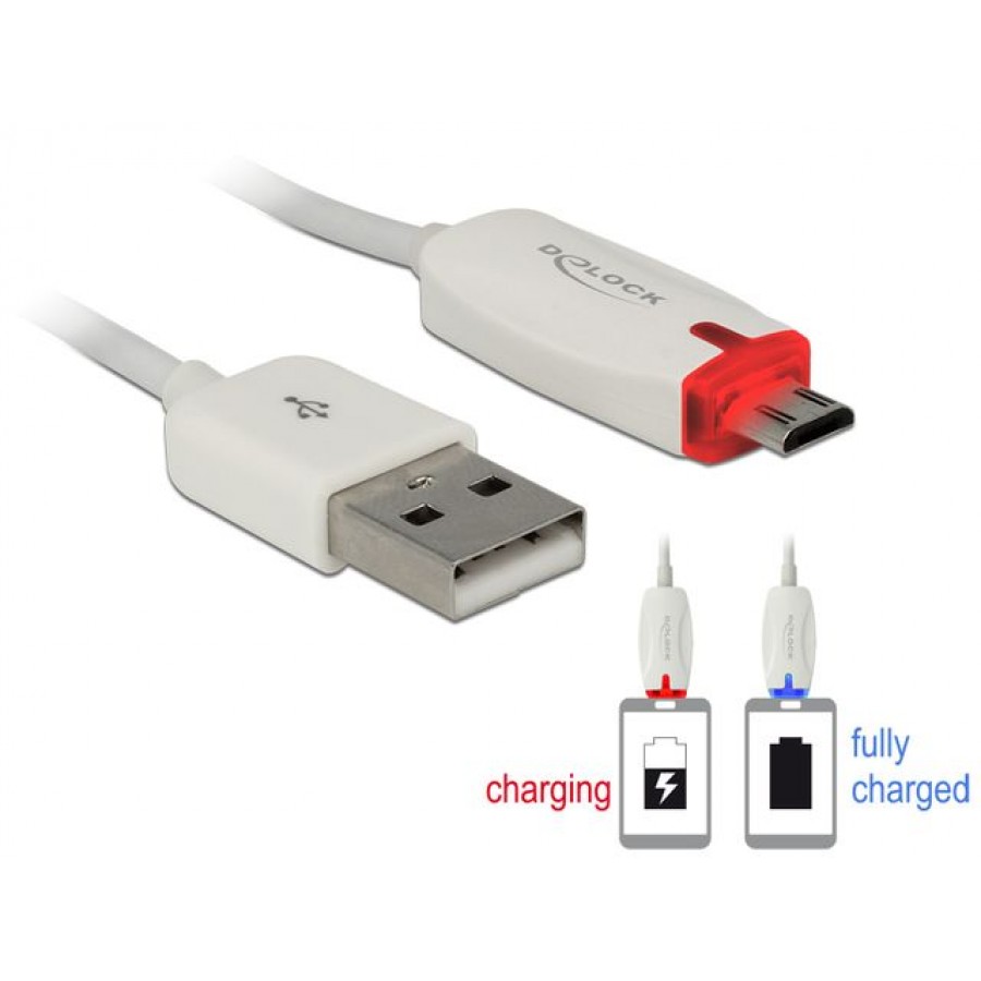 Kabel USB Micro Am-Mbm5p 2.0+Wskaźnik Ładowania LED 1m White Delock