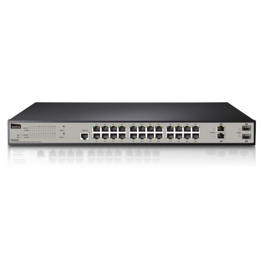 Switch Poe 19" 24-Porty 100mb (24 Porty Poe, 30w/Port, Max 400W) + 2-Porty Combo Snmp Netis Pe6326