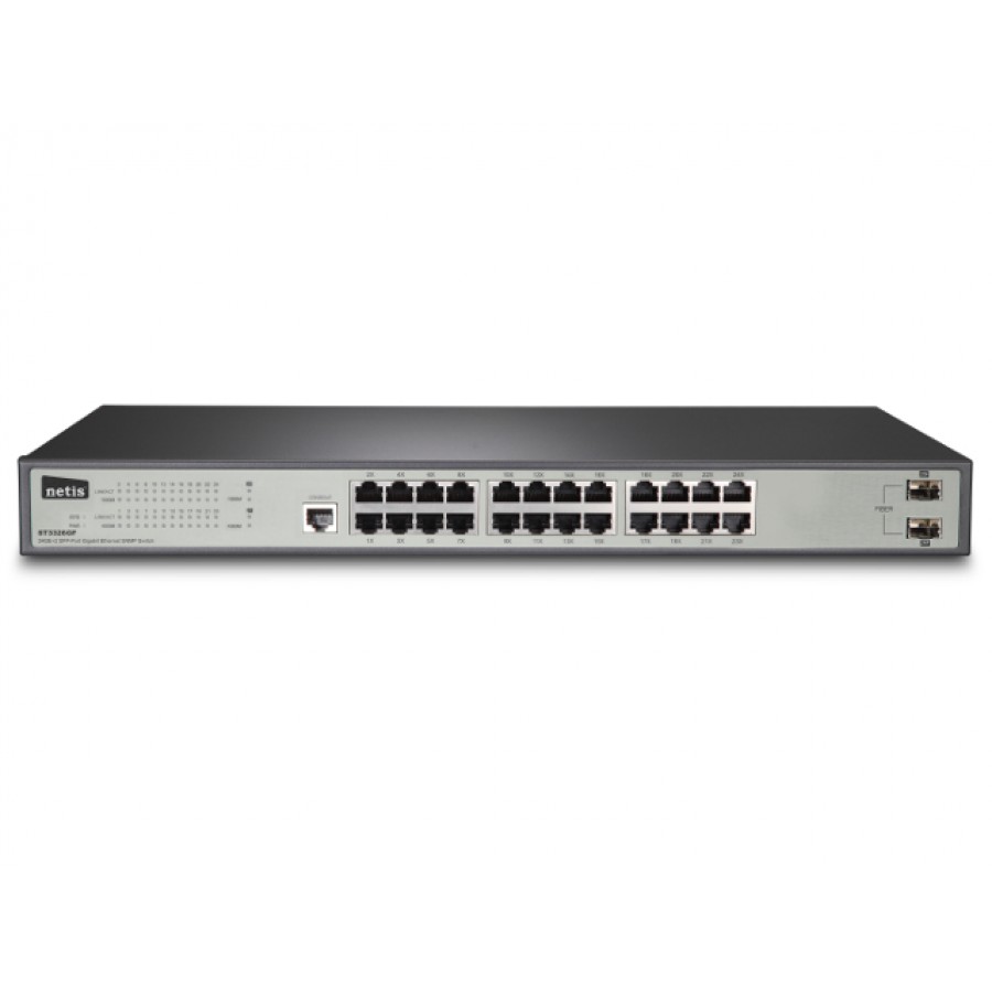 Switch Rack 19" 24-Port 1gb + 2 Porty Sfp, Zarządzany Snmp, Netis St3326gf