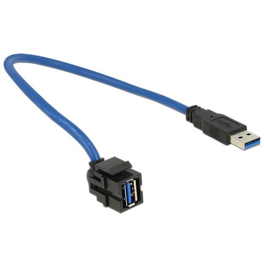 Moduł Keystone Gniazdo USB 3.0 A(F)->USB A(M) 250° Z Kablem Delock