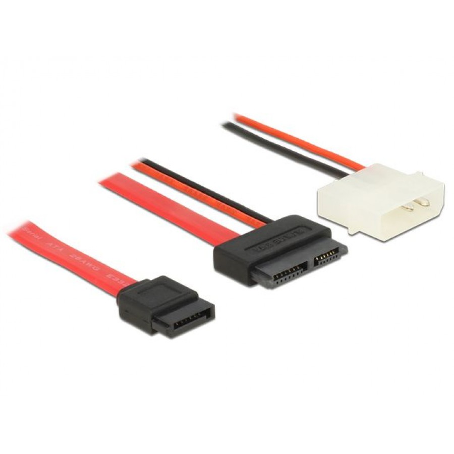 Kabel Sata Slim(F) 7+6 Pin-> Sata 7 Pin + 2 Pin Power(M) 15cm Delock