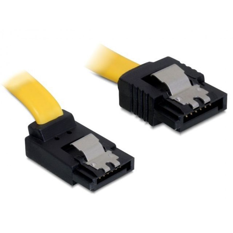 Kabel Sata Data III 6Gb/s 20cm Z Zatrzaskami Metalowymi Kątowe Góra/Prosto Żółty Delock